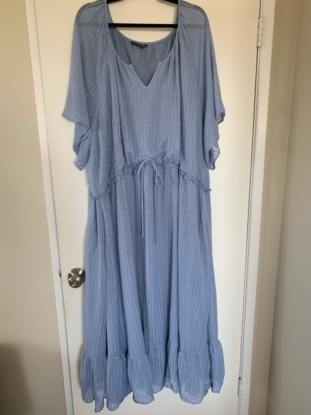 BloomChic Plus Size 30 Light Blue Peasant Boho Dress Texture Short Sleeve